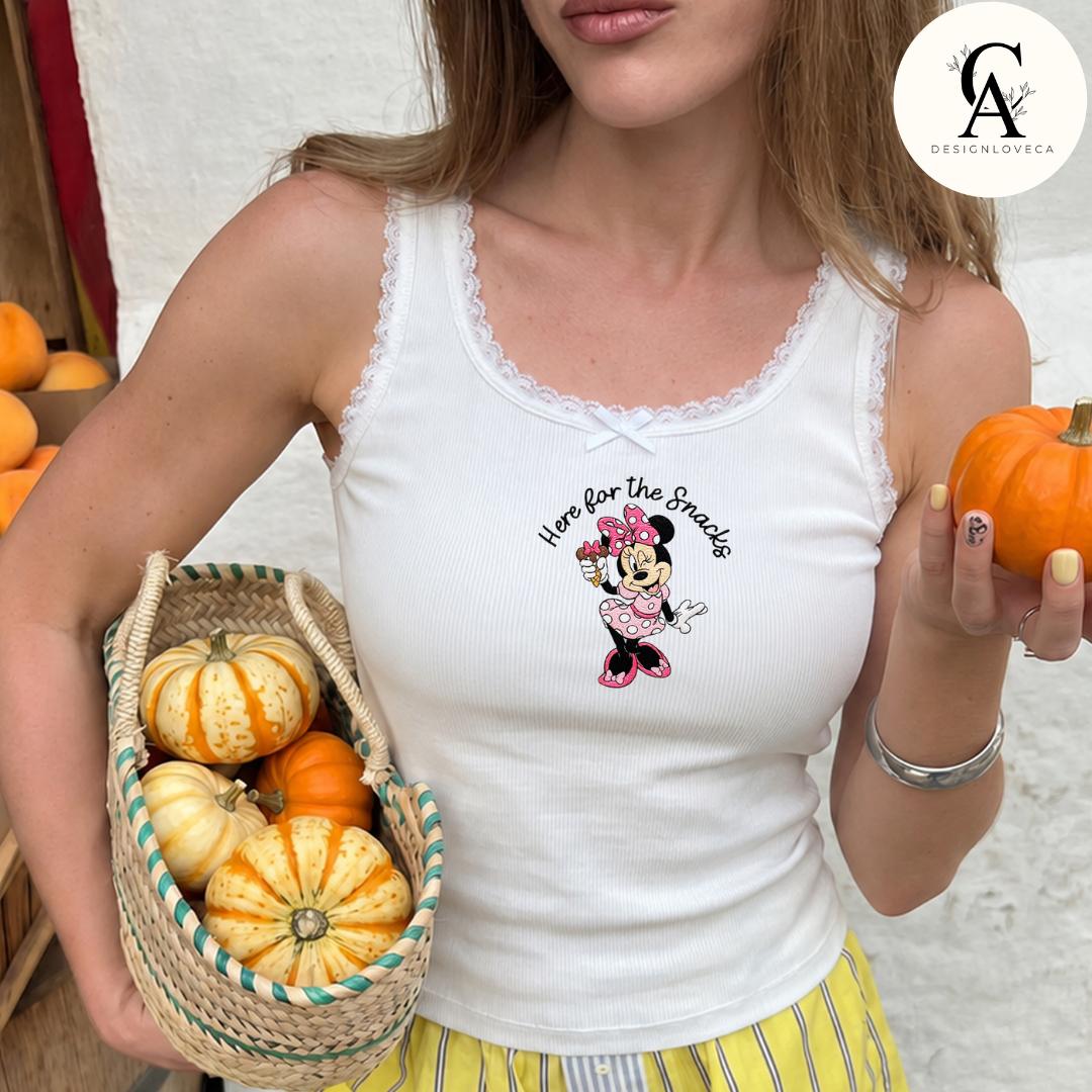 Embroidered Disney Snacks Baby Tee Crop Tank with Here for the Snacks – Epcot Snacking Around the World Team Lace Trim Tank Top - photo 3