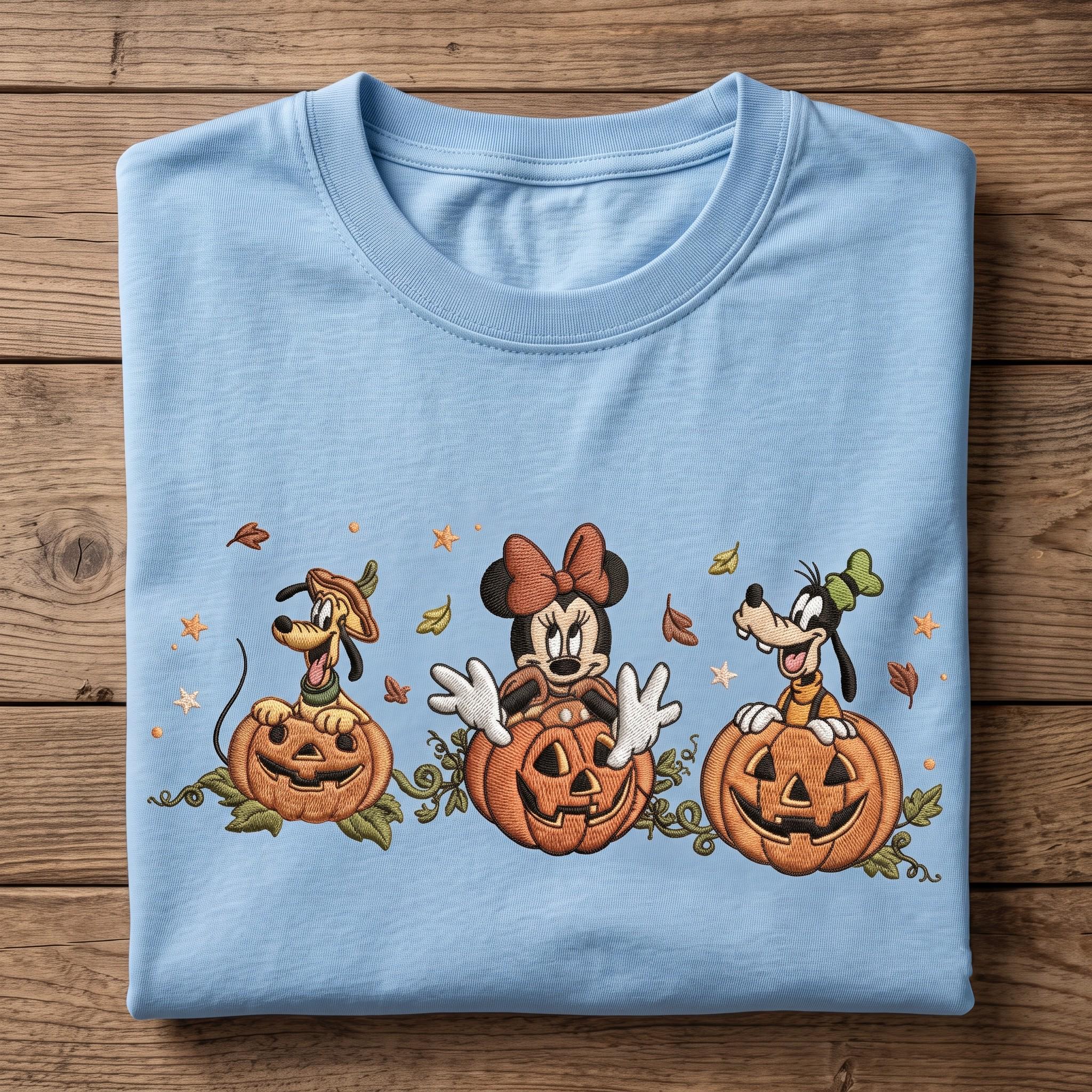 Embroidered Minnie Pluto and Goofy Pumpkin Washed Tee for Spooky Disney Halloween – Disneyland Vacation Park Friends Outfit Shirt - photo 3