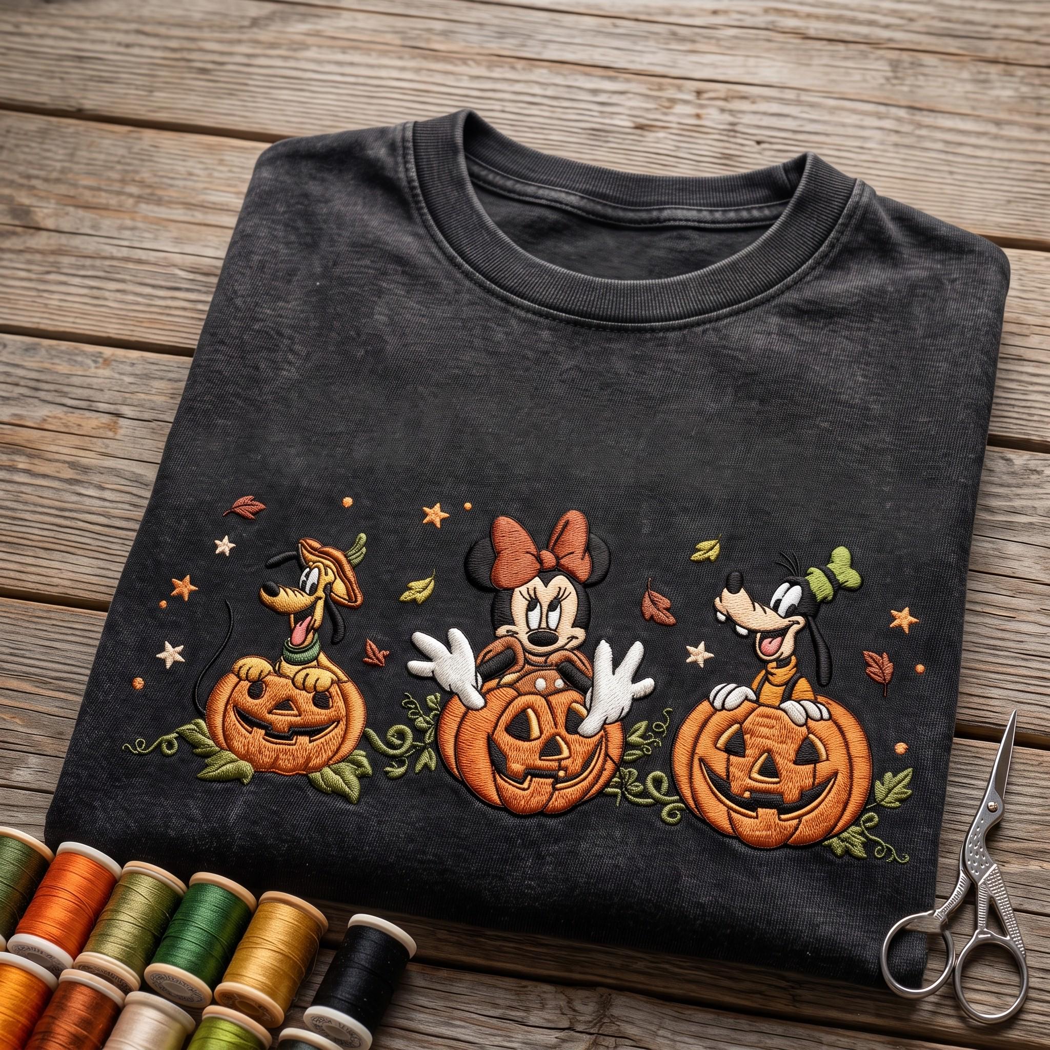Embroidered Minnie Pluto and Goofy Pumpkin Washed Tee for Spooky Disney Halloween – Disneyland Vacation Park Friends Outfit Shirt - photo 4