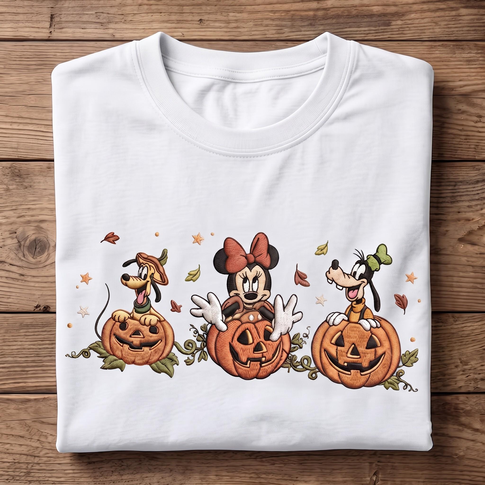 Embroidered Minnie Pluto and Goofy Pumpkin Washed Tee for Spooky Disney Halloween – Disneyland Vacation Park Friends Outfit Shirt - photo 5