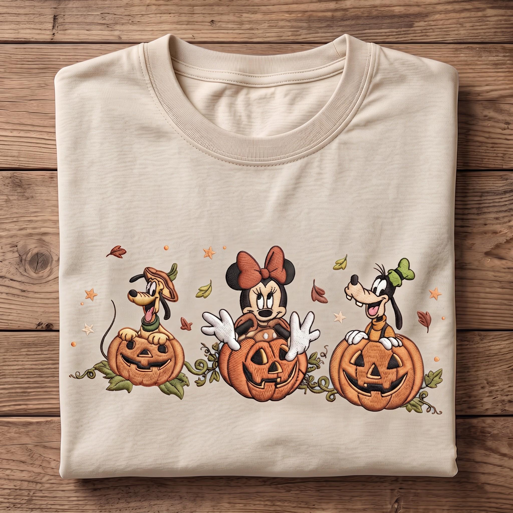 Embroidered Minnie Pluto and Goofy Pumpkin Washed Tee for Spooky Disney Halloween – Disneyland Vacation Park Friends Outfit Shirt - photo 6