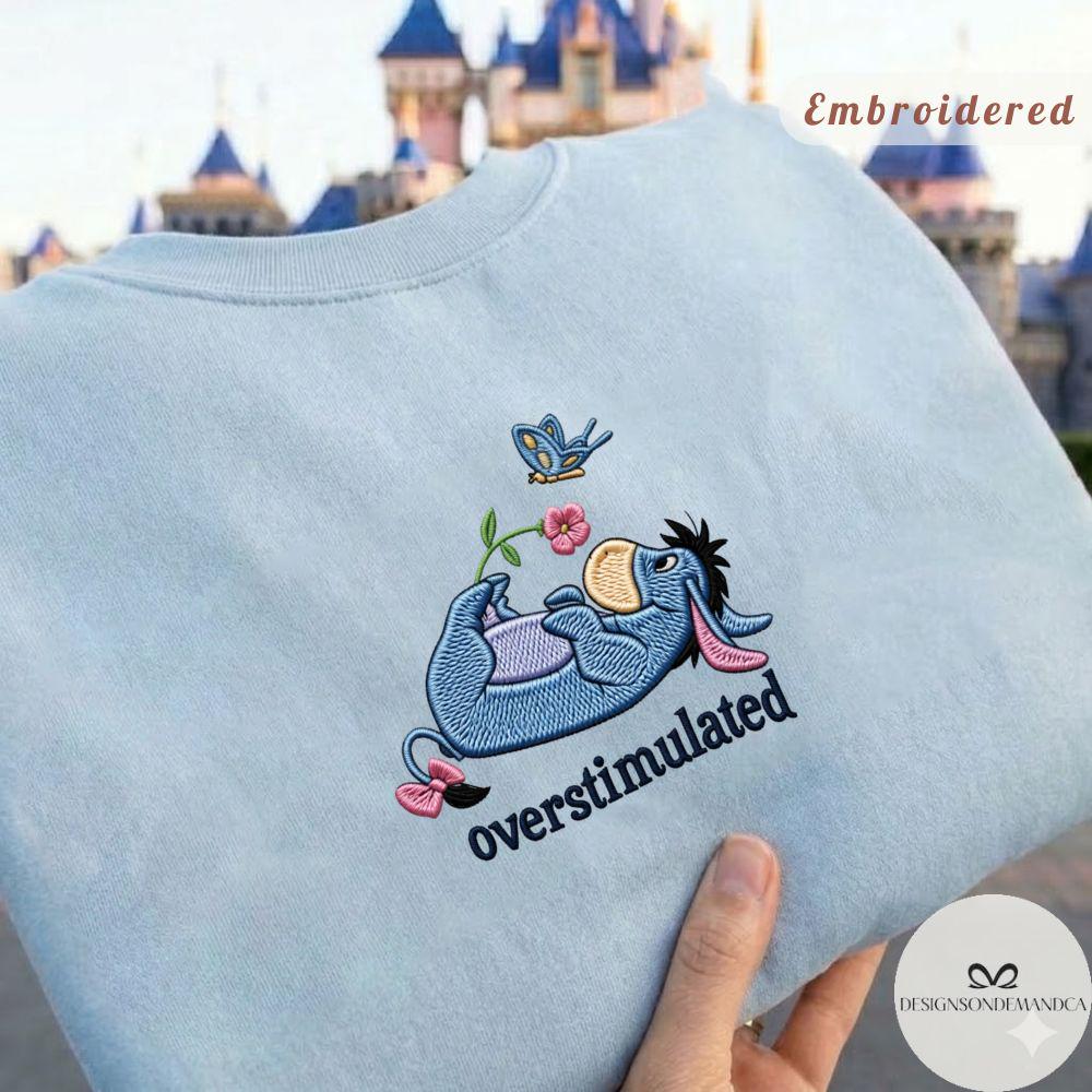 Embroidered Overstimulated Lilo and Stitch Pooh Eeyore Shirt for Disney Mental Health Anxiety – Lace Trim Tank Top Baby Tee - photo 3