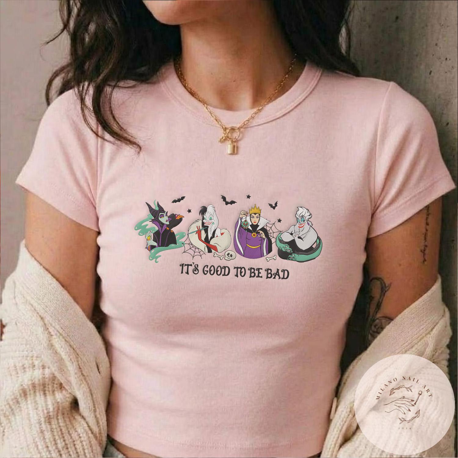 Embroidered Disney Villains It's Good to Be Bad T-Shirt Sweatshirt with Maleficent Evil Queen Ursula Cruella – Girl Trip Baby Tee Crop Tank - photo 5