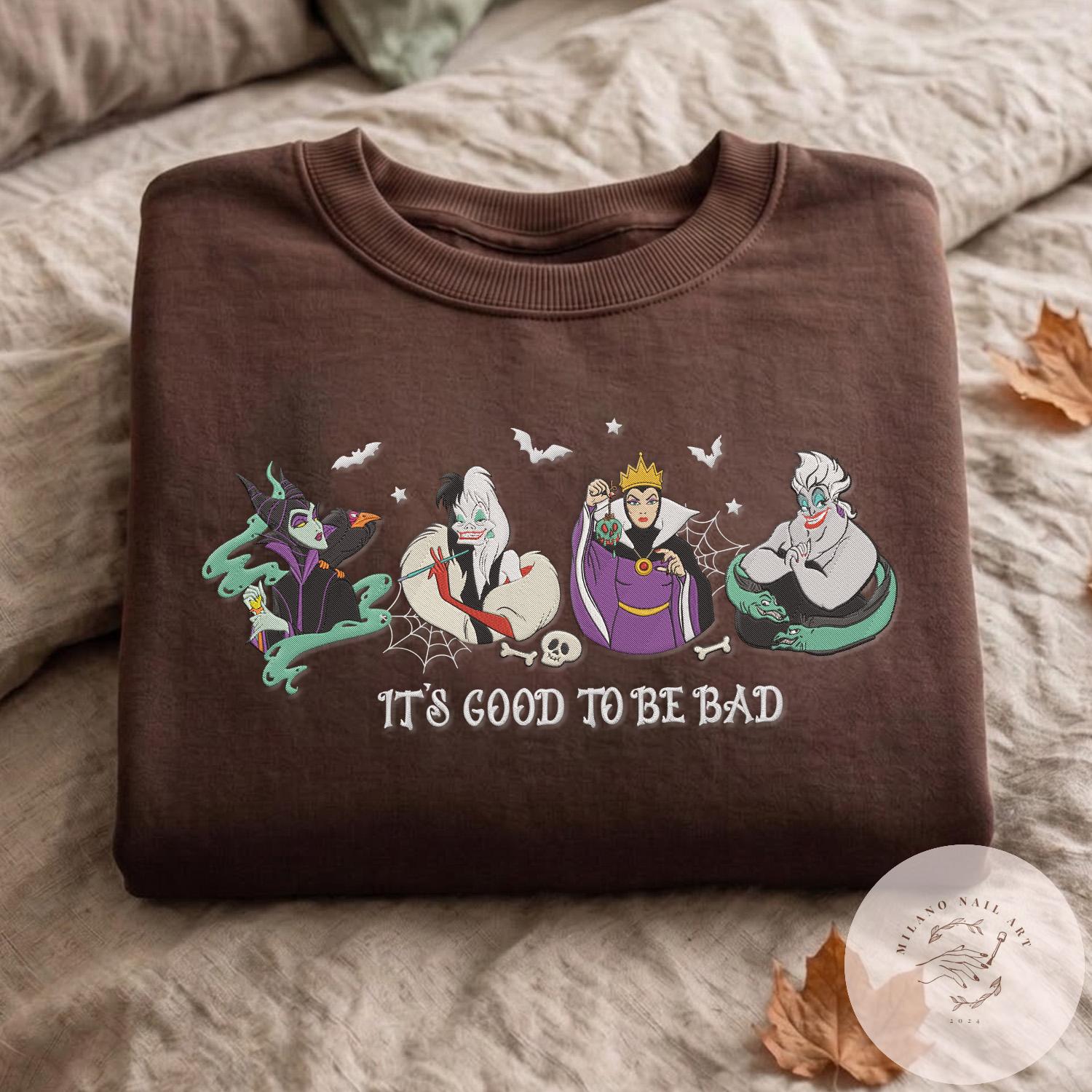 Embroidered Disney Villains It's Good to Be Bad T-Shirt Sweatshirt with Maleficent Evil Queen Ursula Cruella – Girl Trip Baby Tee Crop Tank - photo 6