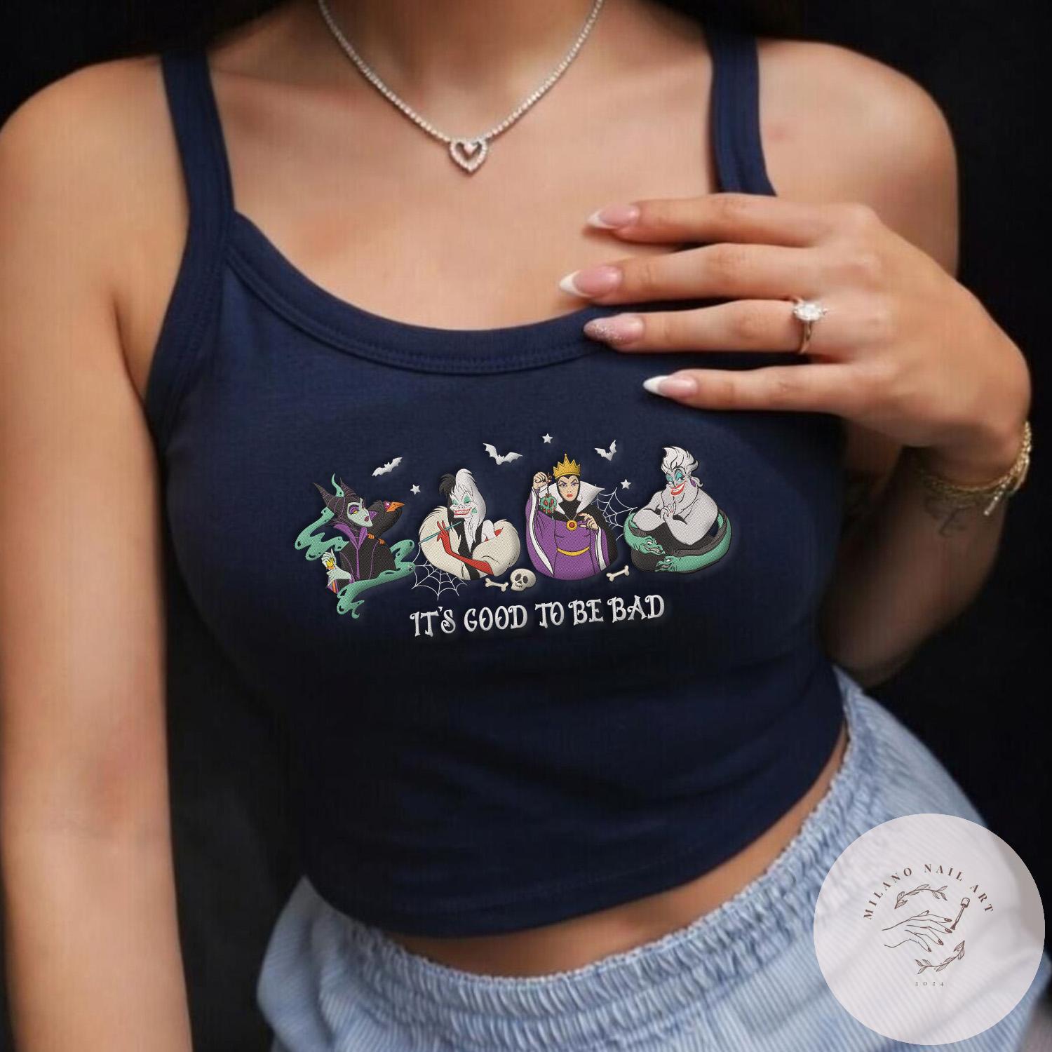 Embroidered Disney Villains It's Good to Be Bad T-Shirt Sweatshirt with Maleficent Evil Queen Ursula Cruella – Girl Trip Baby Tee Crop Tank - photo 7