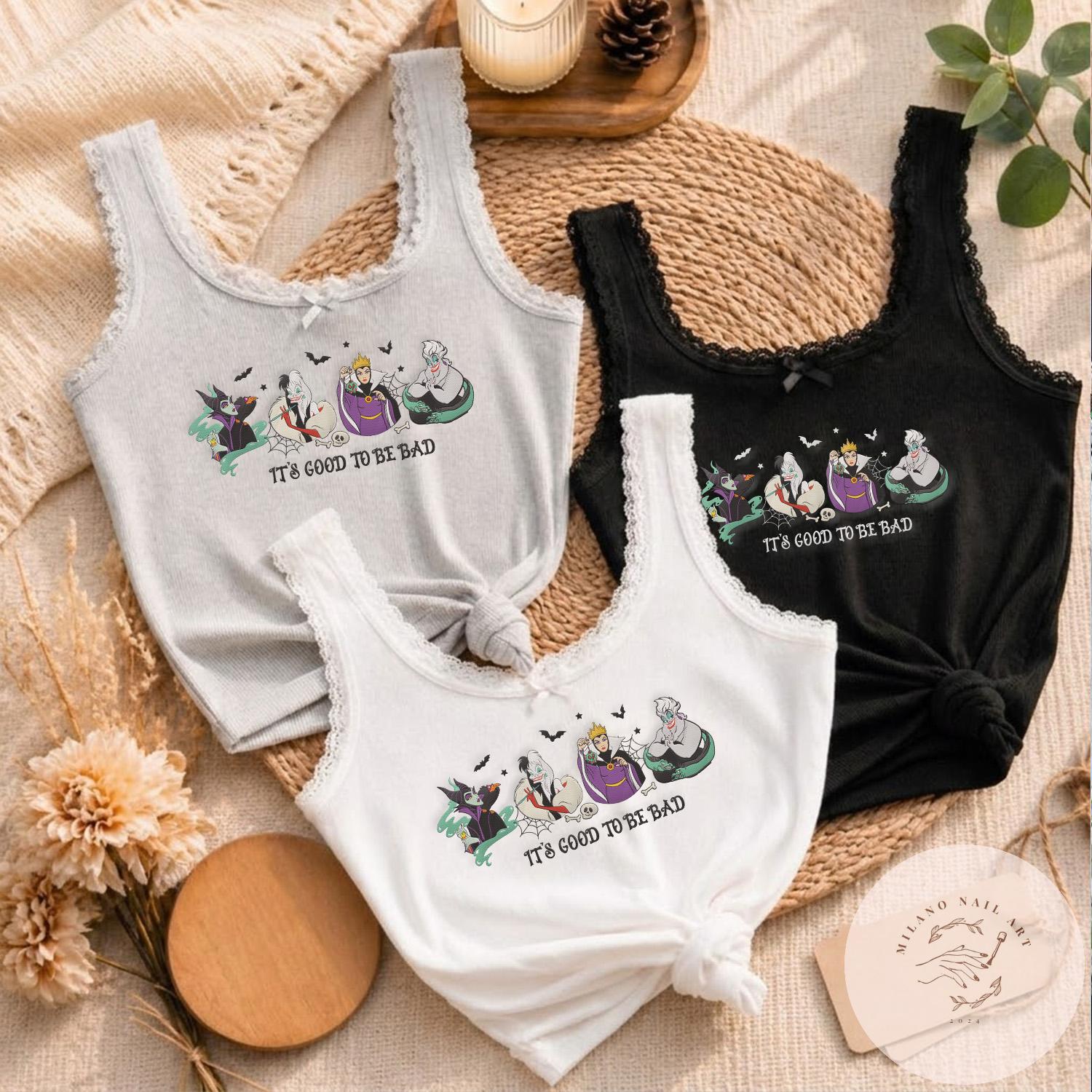 Embroidered Disney Villains It's Good to Be Bad T-Shirt Sweatshirt with Maleficent Evil Queen Ursula Cruella – Girl Trip Baby Tee Crop Tank - photo 8