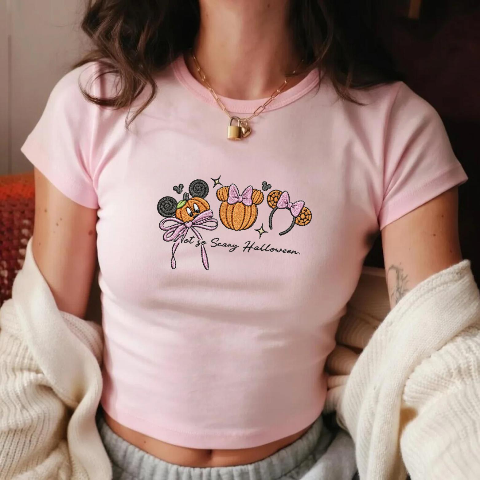 Disney Bow Halloween Embroidered Tank Top with Not So Scary Disney Characters – Disney World Trip Halloween Baby Tee Shirt