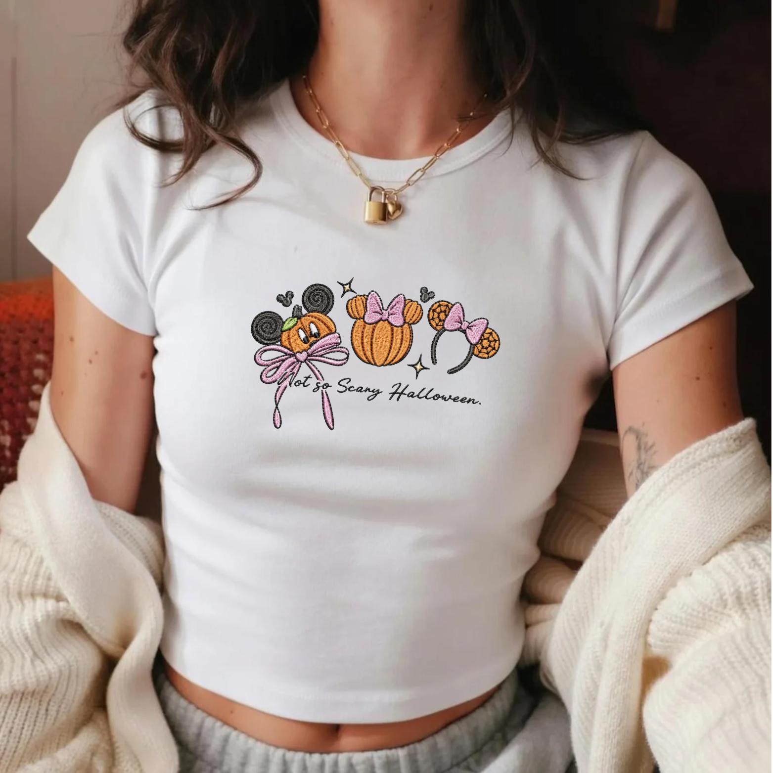 Disney Bow Halloween Embroidered Tank Top with Not So Scary Disney Characters – Disney World Trip Halloween Baby Tee Shirt - photo 2