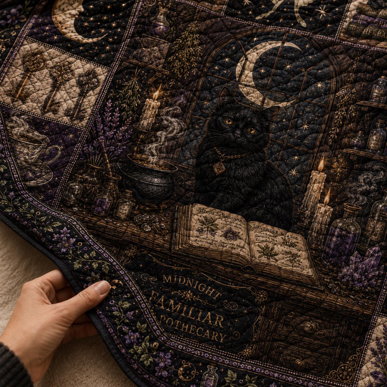 Quilt Blanket with Black Cat Halloween Vintage Witch Apothecary Bedding for Gothic Botanical Patchwork Throw and Witchcore Home Decor Gift - photo 6