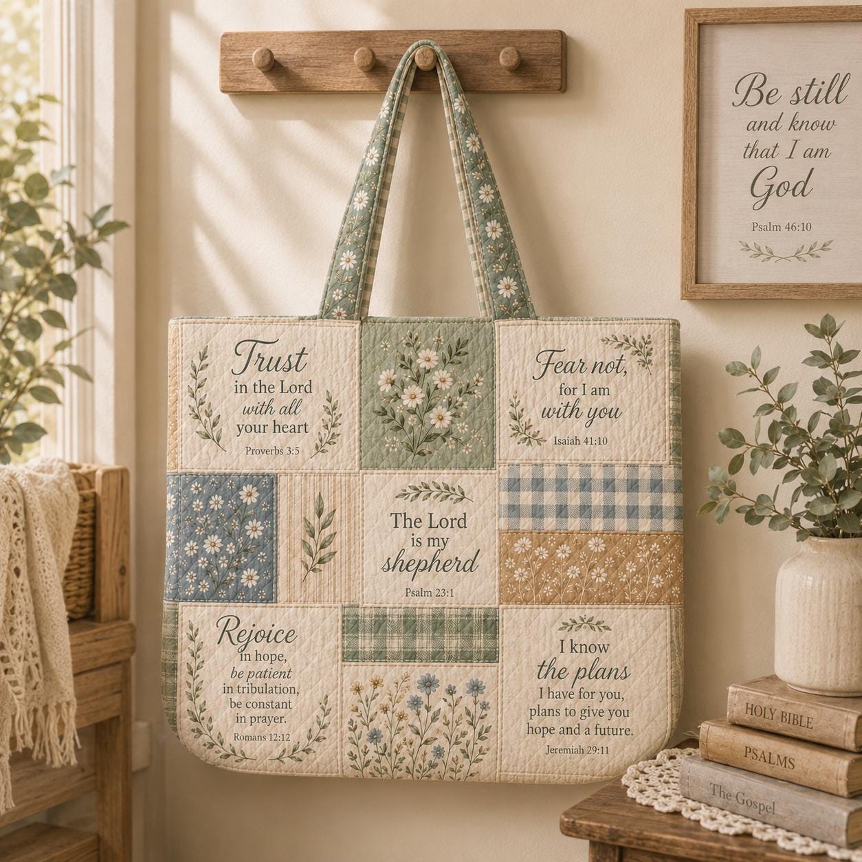 Christian Bible Verse Scripture Patchwork Quilted Style Tote Bag – Church Bible Study Book Shoulder Bag and Faith Gift for Women - photo 3