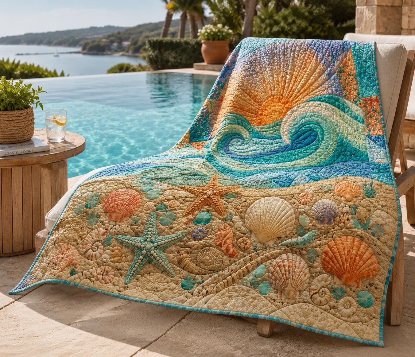Coastal Ocean Wave Seashell and Starfish Quilted Style Blanket – Nautical Summer Throw for Beach House Decor and Gift - photo 4