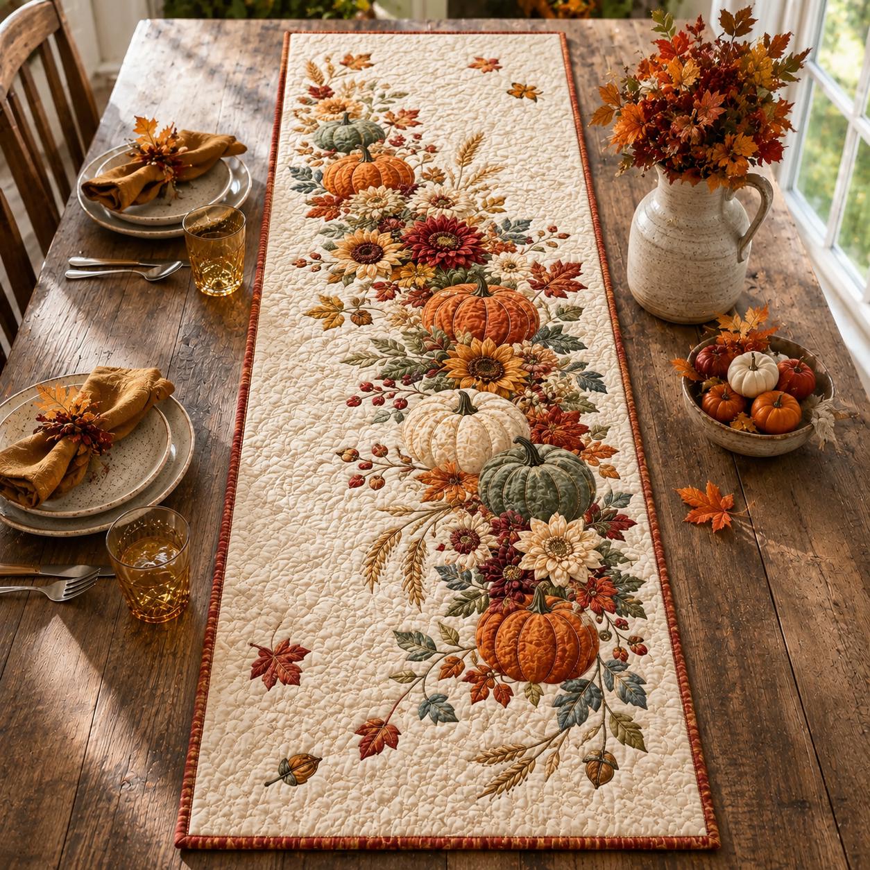 Quilted Style Table Runner for Thanksgiving – Rustic Farmhouse Home Decorating and Spooky Autumn Pumpkin Decor - photo 5