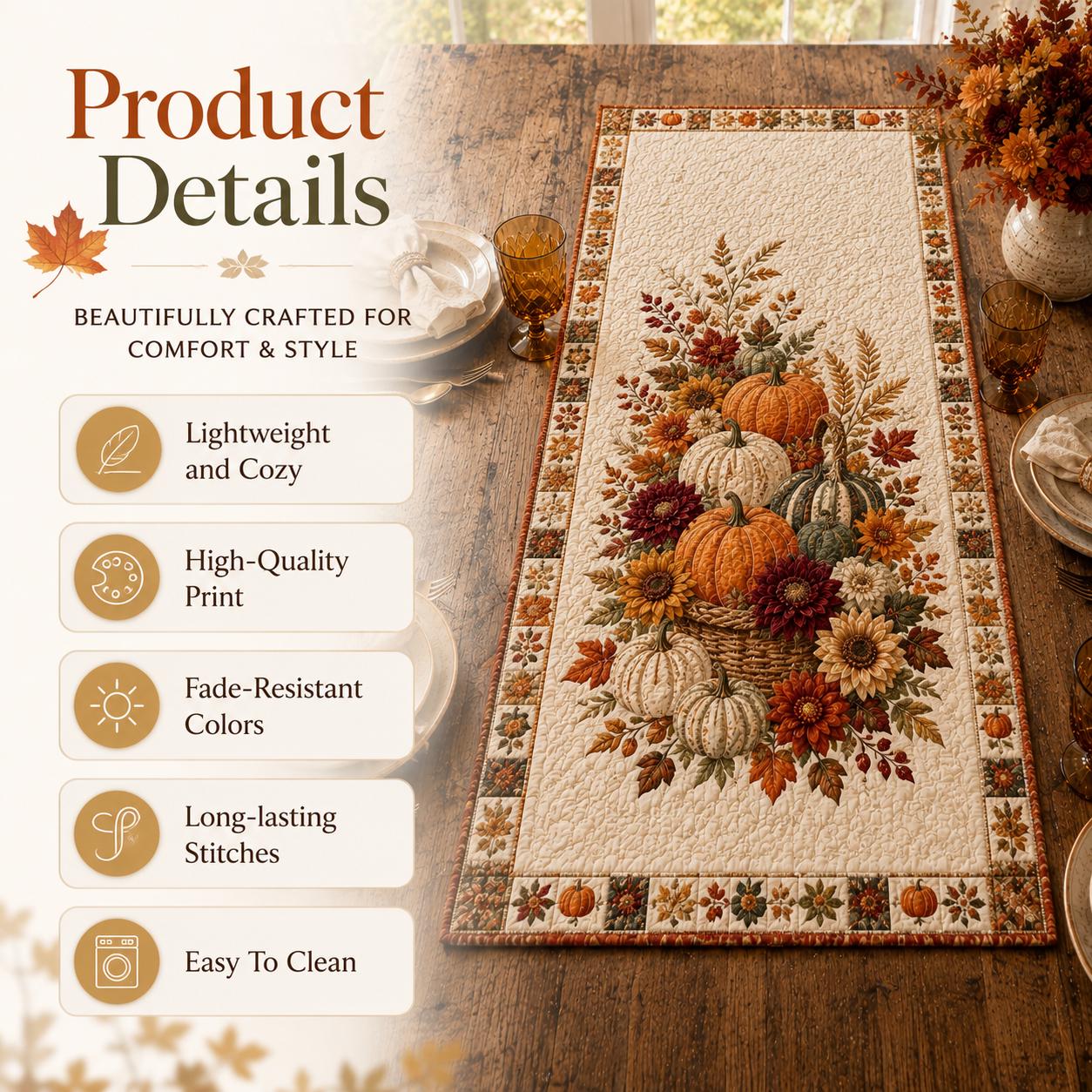 Quilted Style Table Runner for Thanksgiving – Rustic Farmhouse Home Decorating and Spooky Autumn Pumpkin Decor - photo 9