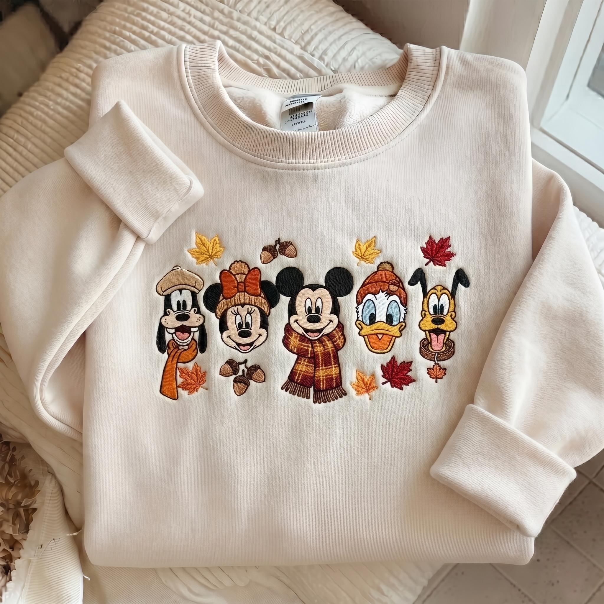 Embroidered Disney Fall Sweatshirt and Mickey and Friends Autumn Shirt – Thanksgiving Crewneck for Disney World Vacation Outfit
