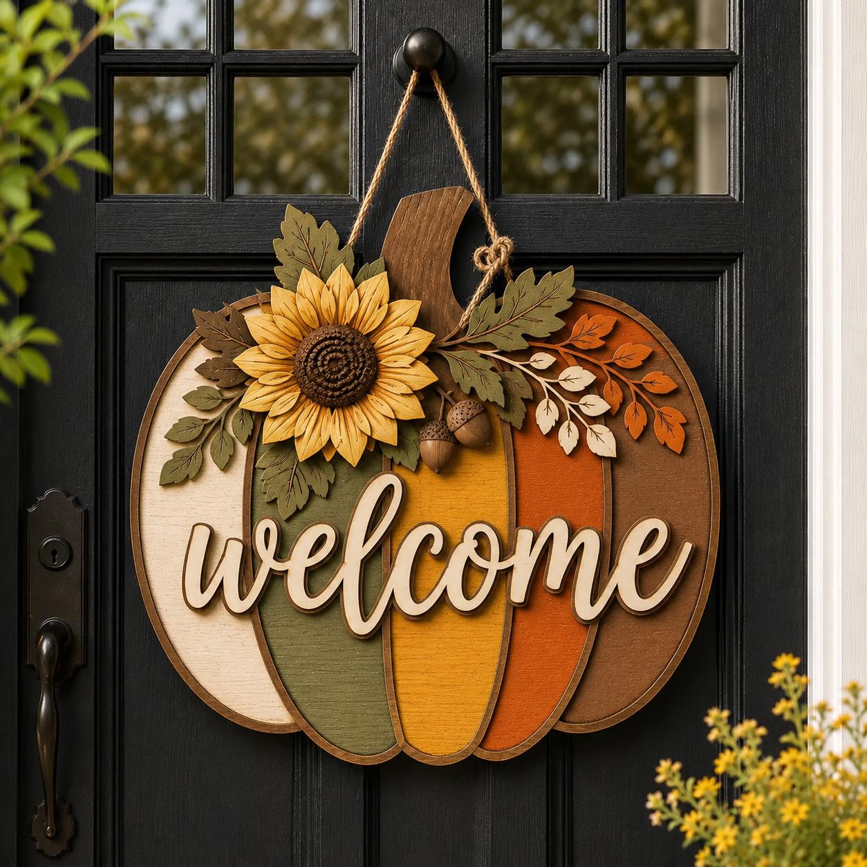 Custom Family Name Wooden Autumn Pumpkin Welcome Sign – Rustic Farmhouse Front Door Hanger for Fall Porch Decor and Thanksgiving Gift - photo 4