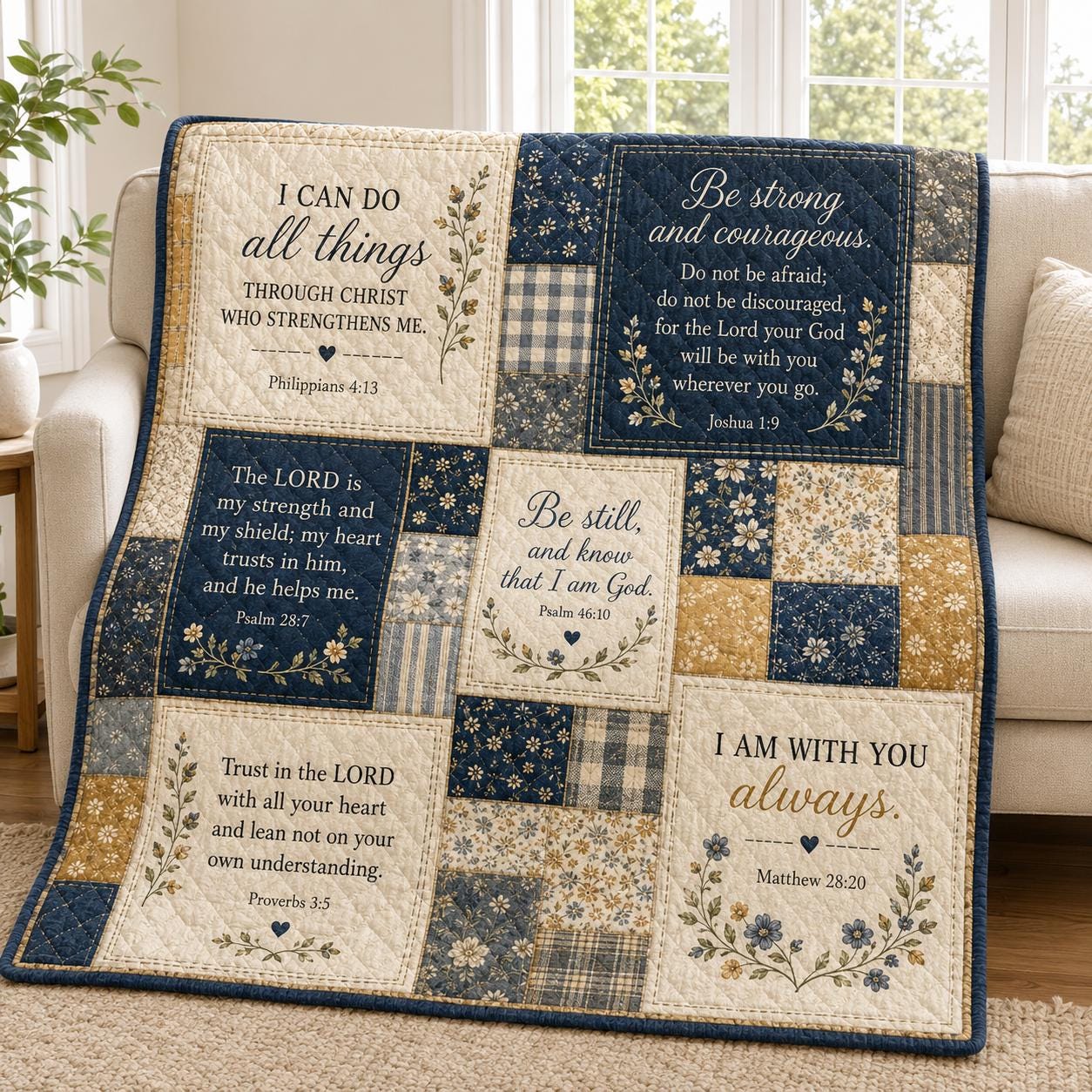 Christian Jesus Faith Quilted Style Blanket with Floral Patchwork – Bible Verse Scripture Throw for Home Decor Gifts - photo 3