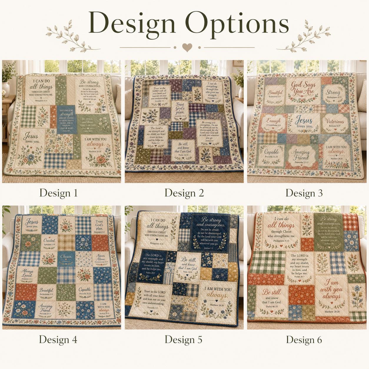 Christian Jesus Faith Quilted Style Blanket with Floral Patchwork – Bible Verse Scripture Throw for Home Decor Gifts - photo 5