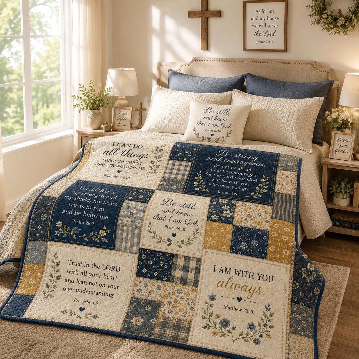 Christian Jesus Faith Quilted Style Blanket with Floral Patchwork – Bible Verse Scripture Throw for Home Decor Gifts - photo 7