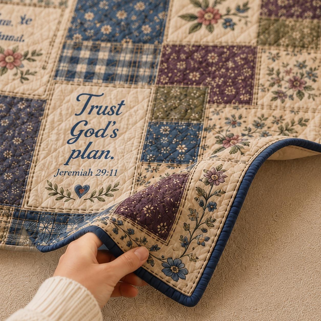 Christian Jesus Faith Quilted Style Blanket with Floral Patchwork – Bible Verse Scripture Throw for Home Decor Gifts - photo 9