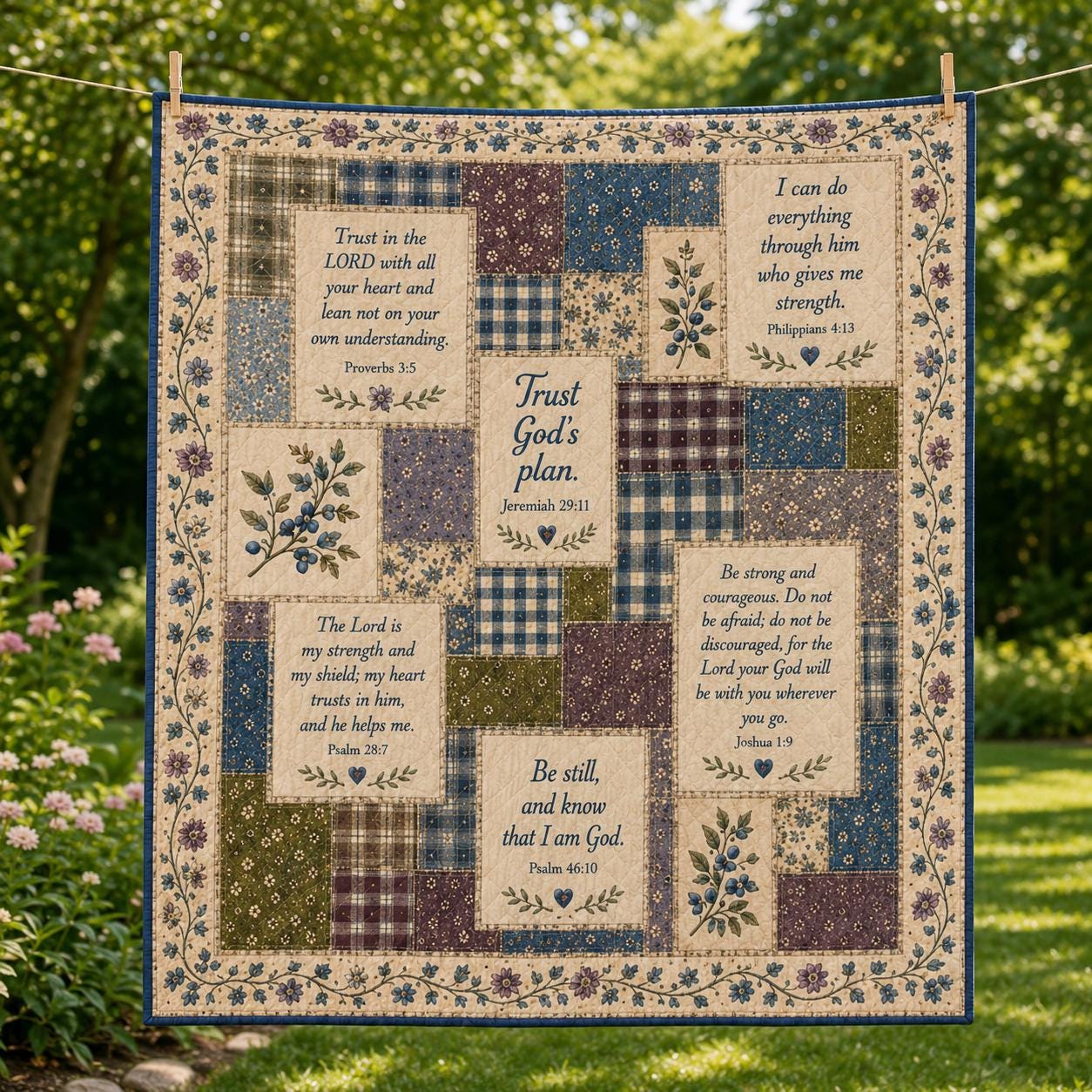 Christian Jesus Faith Quilted Style Blanket with Floral Patchwork – Bible Verse Scripture Throw for Home Decor Gifts - photo 10