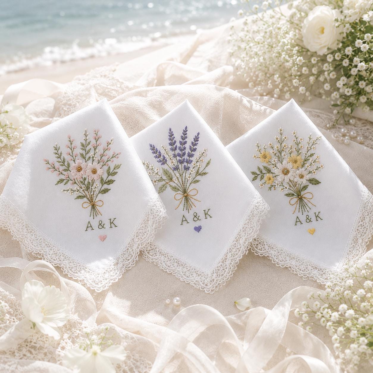 Personalized Custom Embroidered Wedding Flower Handkerchief – Floral Bridal Hanky Keepsake Gift for Bride - photo 2