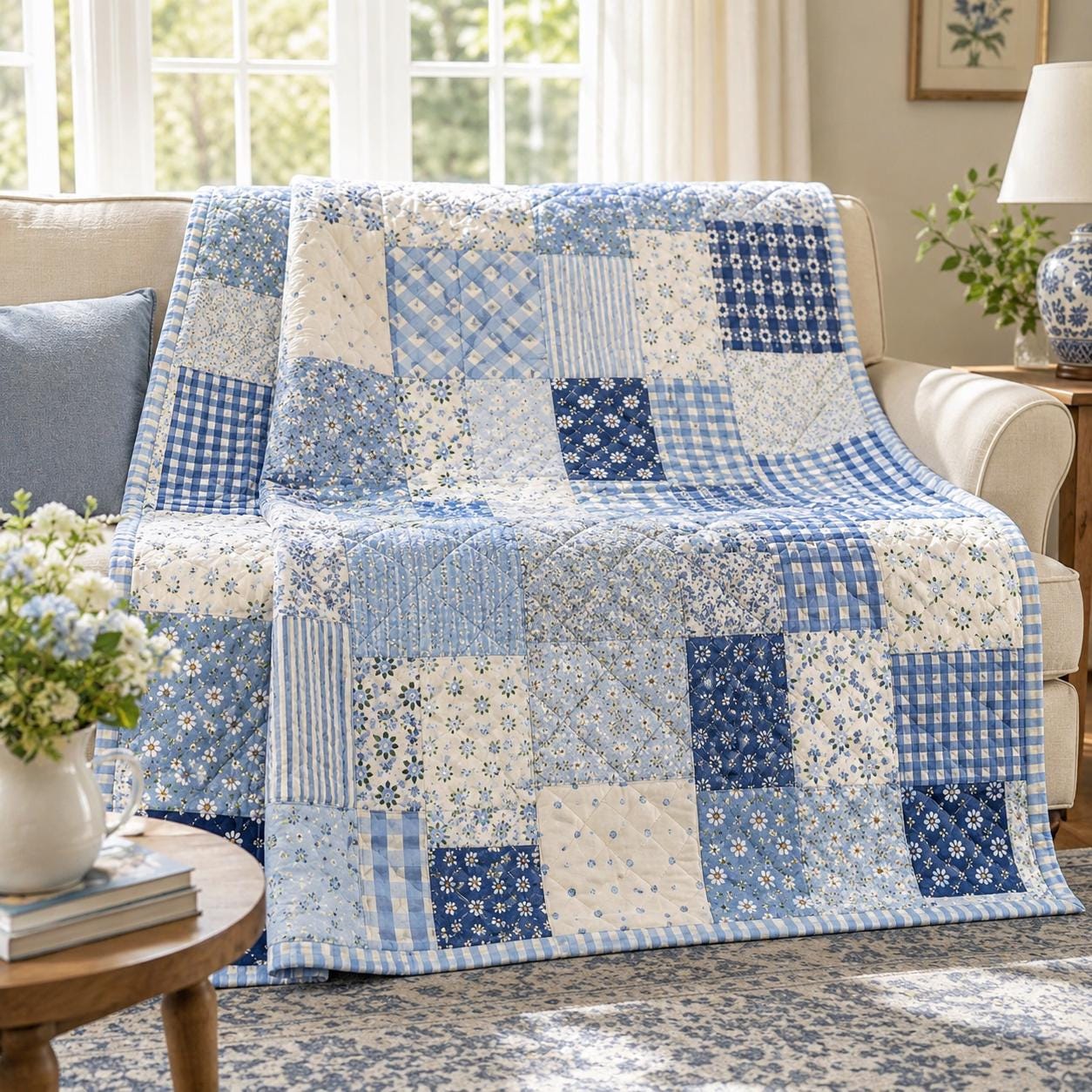 Vintage Floral Patchwork Style Blanket – Cottagecore and Farmhouse Bedding Throw