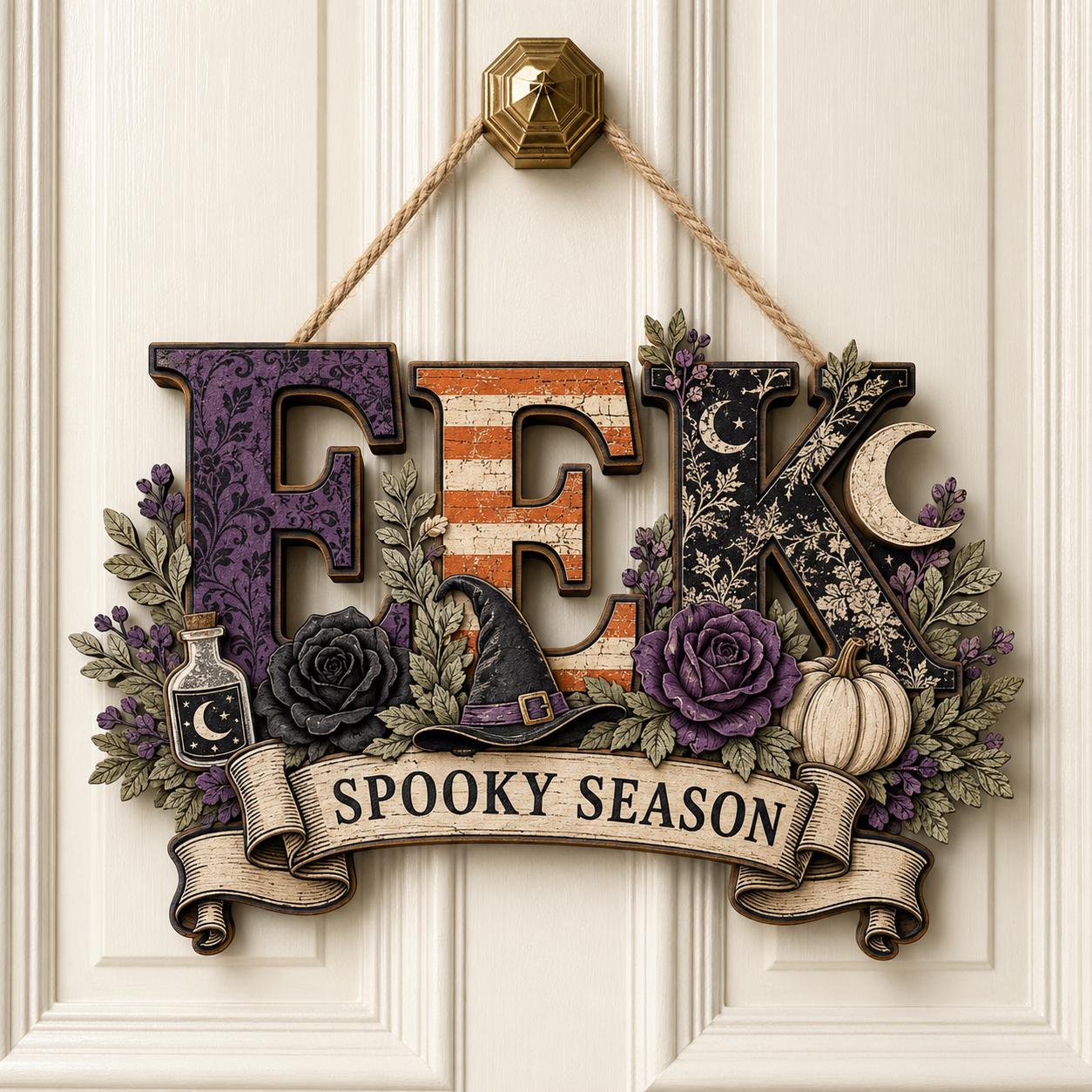 Layered Wooden Sign and Wood Door Hanger for Front Door – Spooky Season Halloween Decor and Autumn Farmhouse Porch Decoration - photo 3