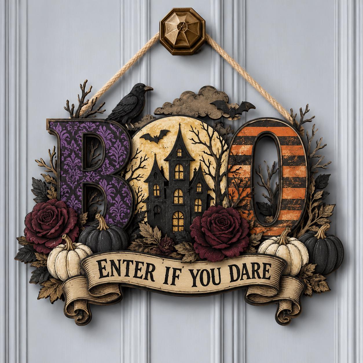 Layered Wooden Sign and Wood Door Hanger for Front Door – Spooky Season Halloween Decor and Autumn Farmhouse Porch Decoration - photo 4