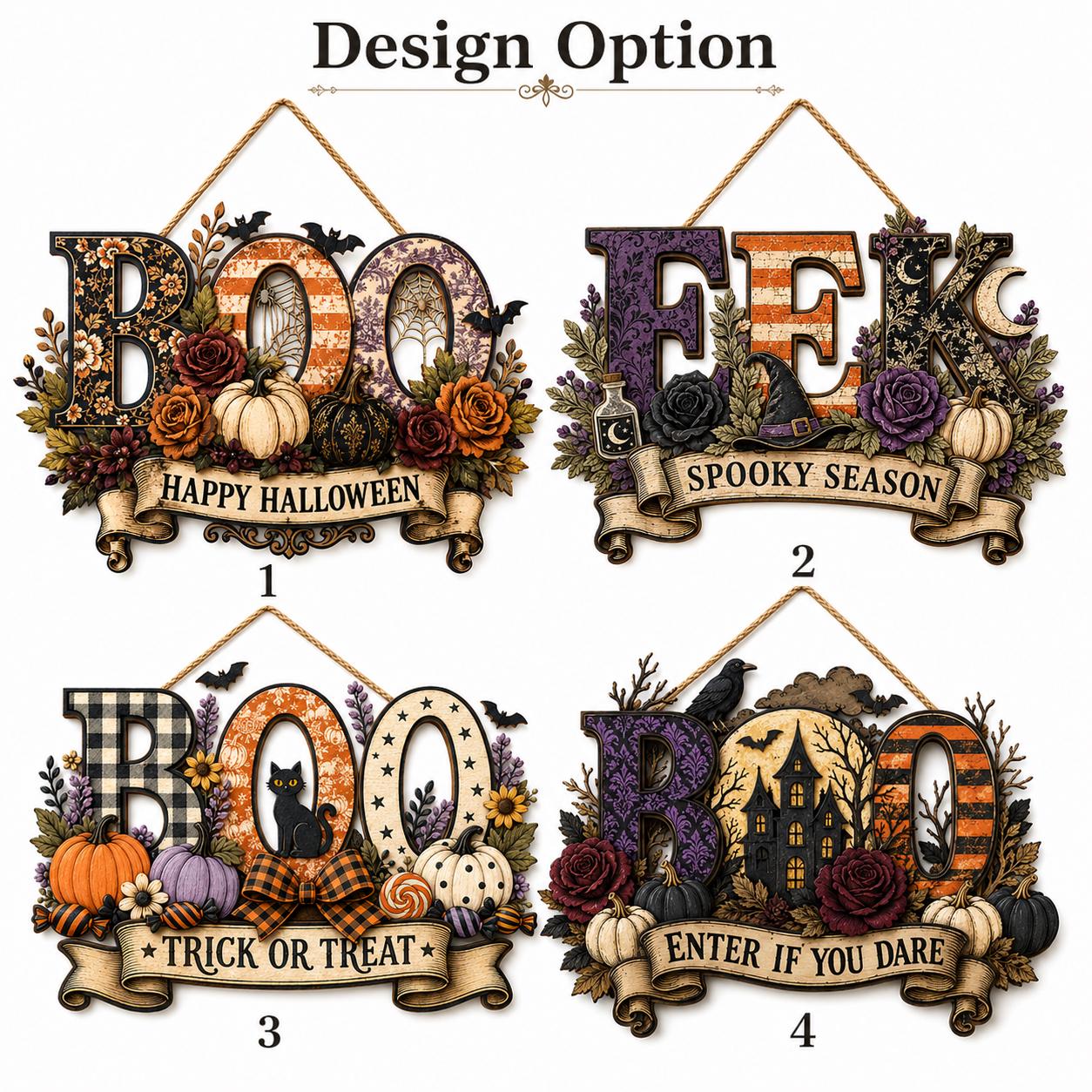 Layered Wooden Sign and Wood Door Hanger for Front Door – Spooky Season Halloween Decor and Autumn Farmhouse Porch Decoration - photo 5