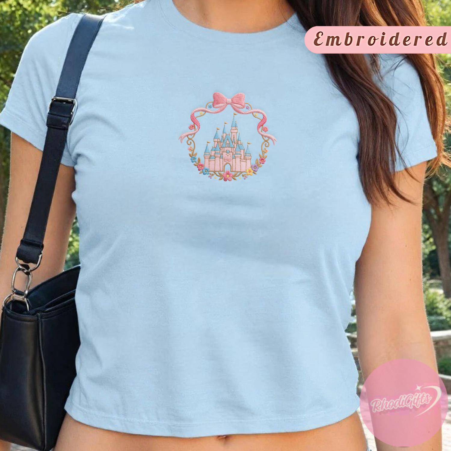 Embroidered Disney Castle Baby Tee Crop Tank with Coquette Style – Magic Kingdom WDW Disneyland Girl Trip Lace Trim Tank Top Outfit - photo 4