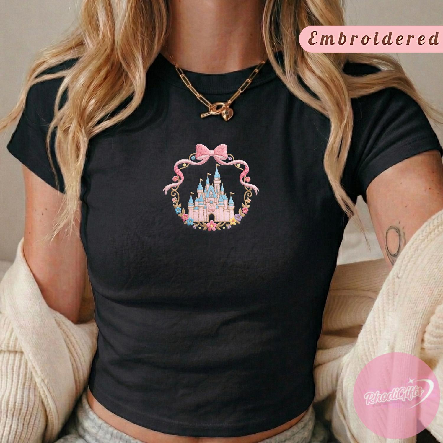 Embroidered Disney Castle Baby Tee Crop Tank with Coquette Style – Magic Kingdom WDW Disneyland Girl Trip Lace Trim Tank Top Outfit - photo 7