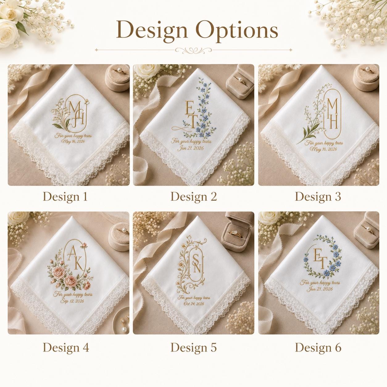 Personalized Custom Monogram Initials Embroidered Lace Wedding Handkerchief – Bridal Hankie for Your Happy Tears - photo 5