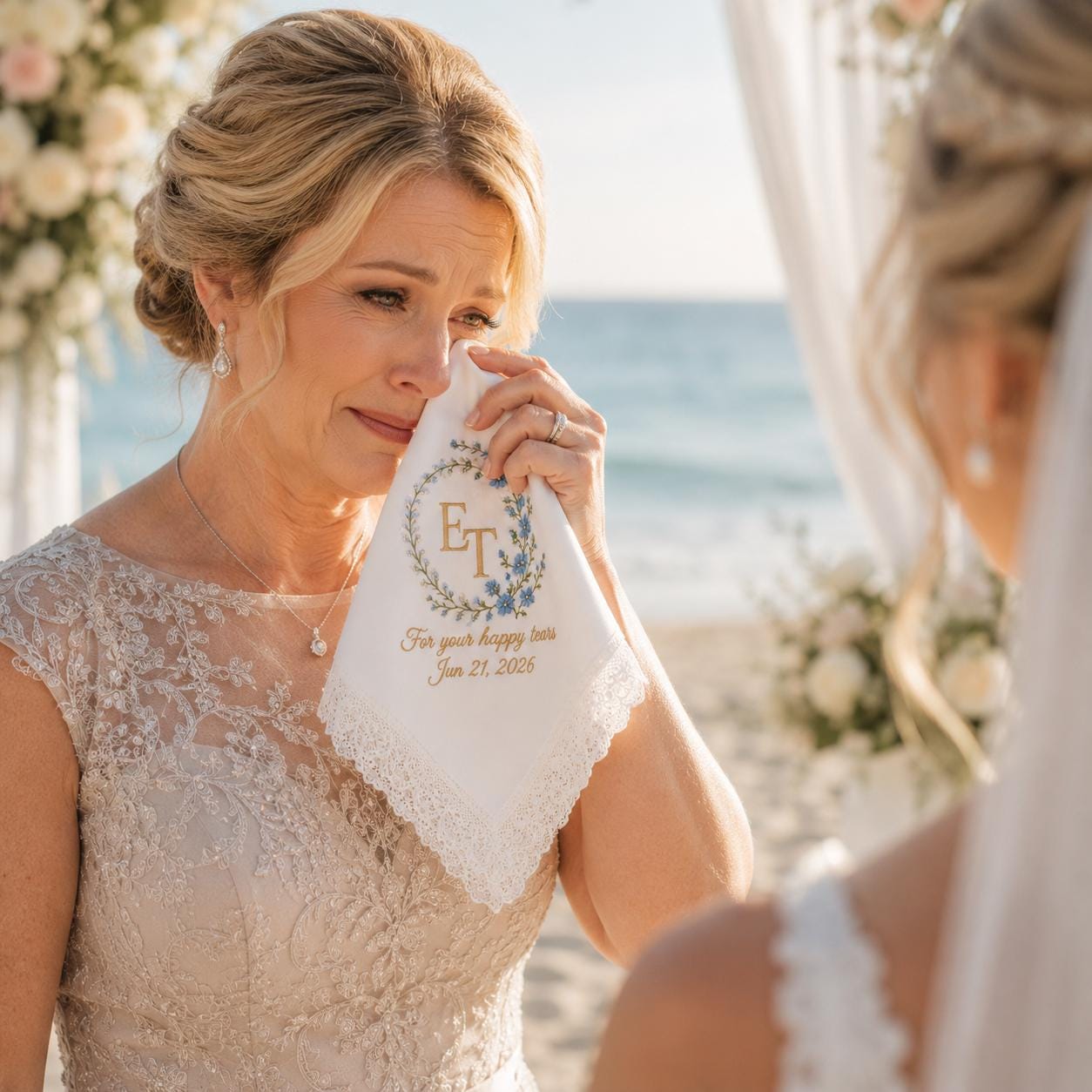 Personalized Custom Monogram Initials Embroidered Lace Wedding Handkerchief – Bridal Hankie for Your Happy Tears - photo 13