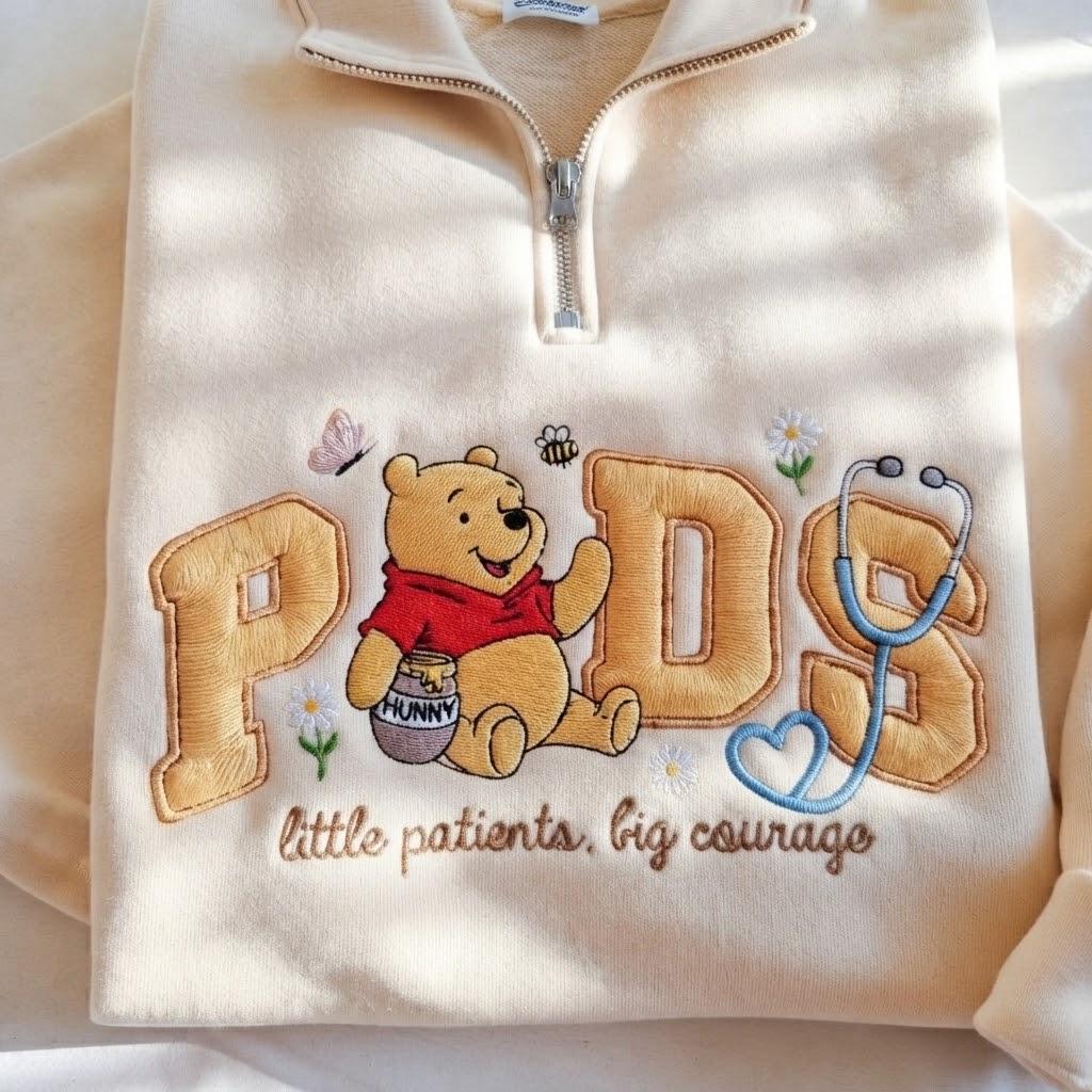 Embroidered Pooh Pediatric Peds Nurse Quarter Zip Sweatshirt – Pooh Nurse Crewneck Shirt and Nursing Student Gift - photo 2