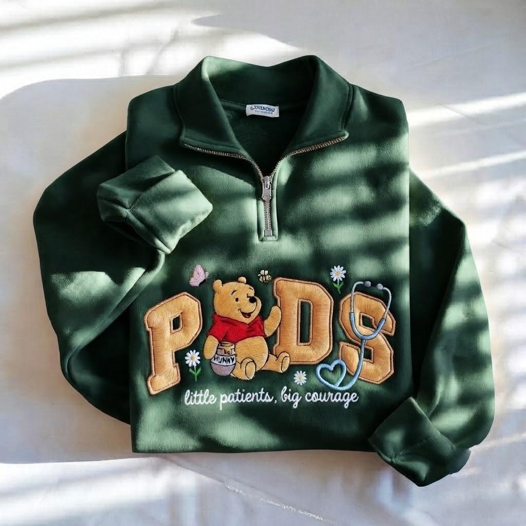 Embroidered Pooh Pediatric Peds Nurse Quarter Zip Sweatshirt – Pooh Nurse Crewneck Shirt and Nursing Student Gift - photo 3