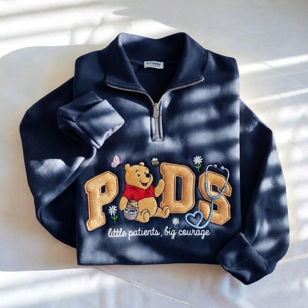 Embroidered Pooh Pediatric Peds Nurse Quarter Zip Sweatshirt – Pooh Nurse Crewneck Shirt and Nursing Student Gift - photo 4