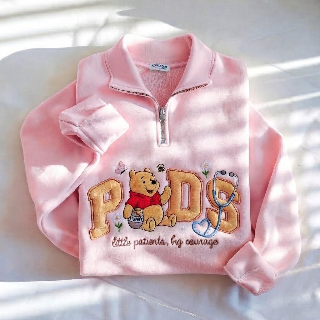 Embroidered Pooh Pediatric Peds Nurse Quarter Zip Sweatshirt – Pooh Nurse Crewneck Shirt and Nursing Student Gift - photo 5