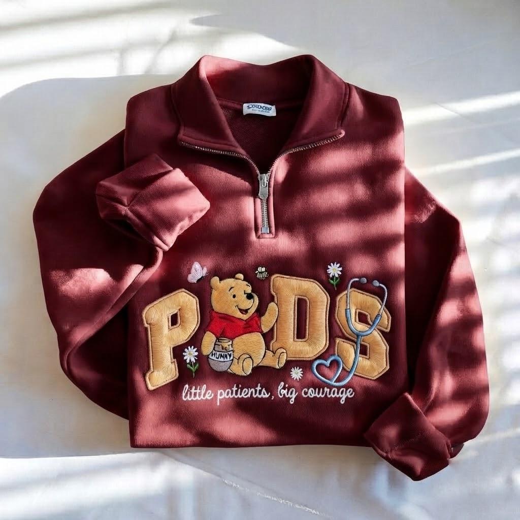 Embroidered Pooh Pediatric Peds Nurse Quarter Zip Sweatshirt – Pooh Nurse Crewneck Shirt and Nursing Student Gift - photo 6
