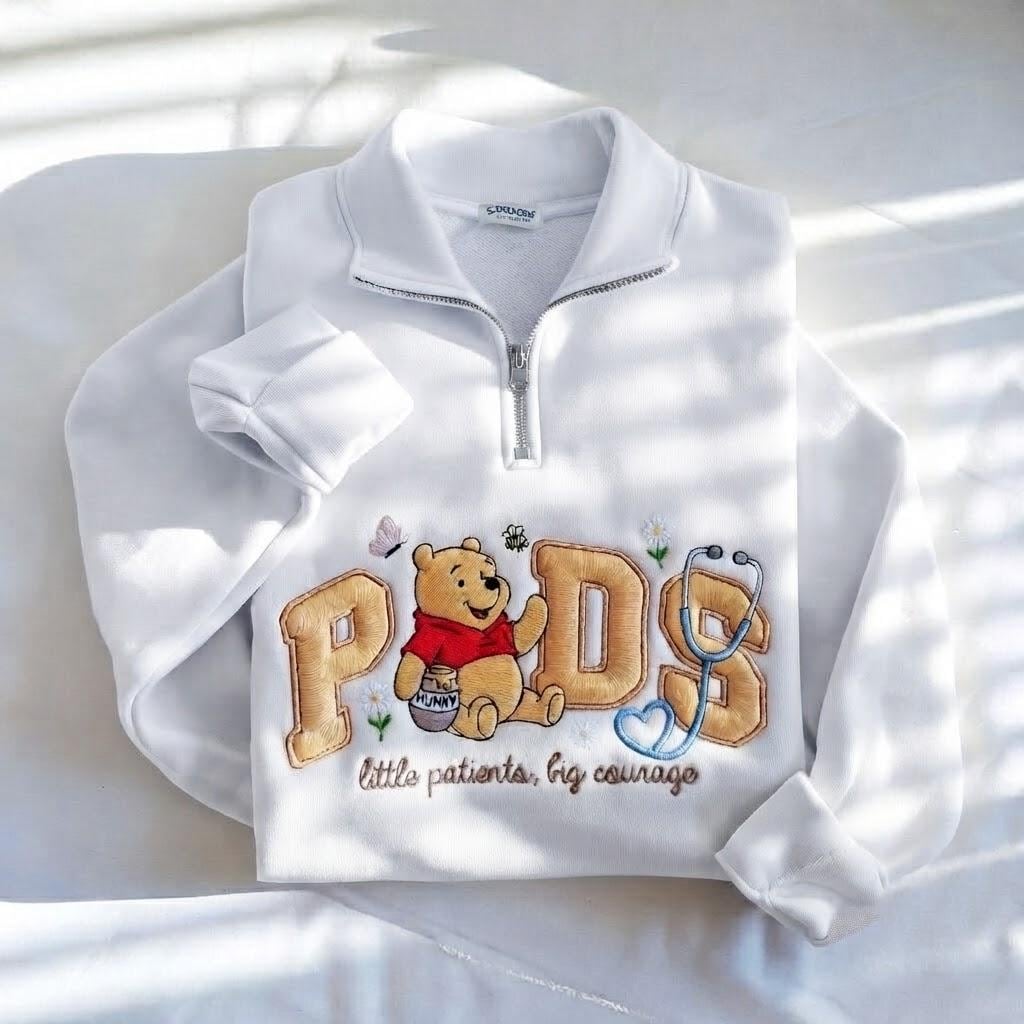 Embroidered Pooh Pediatric Peds Nurse Quarter Zip Sweatshirt – Pooh Nurse Crewneck Shirt and Nursing Student Gift - photo 7