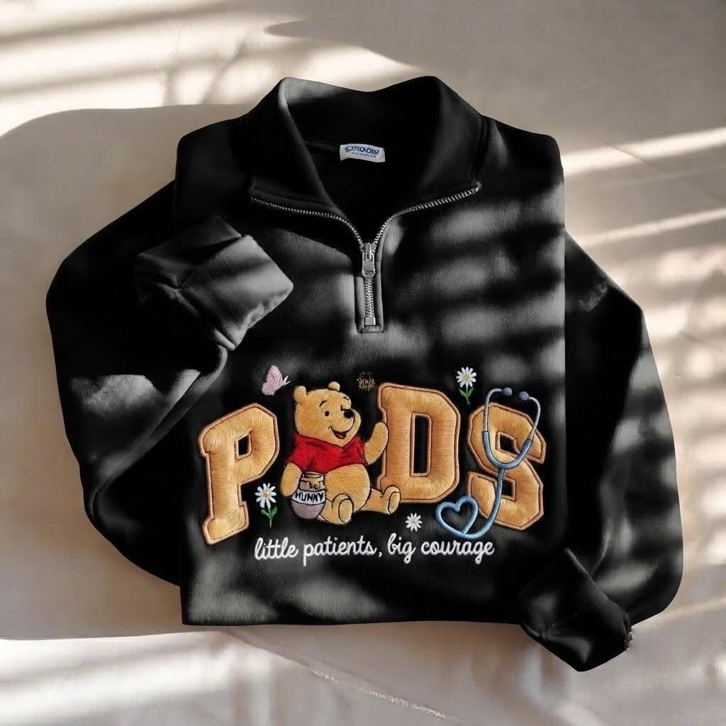 Embroidered Pooh Pediatric Peds Nurse Quarter Zip Sweatshirt – Pooh Nurse Crewneck Shirt and Nursing Student Gift - photo 8