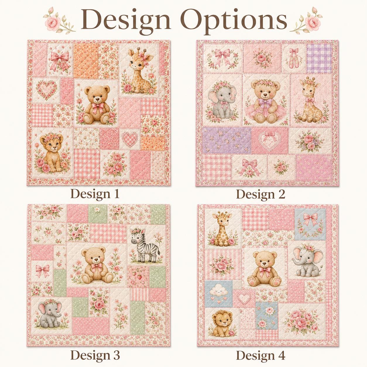 Pink Teddy Bear Quilted Style Blankets with Pink Rose Quilt and Romantic Floral Patchwork Blanket for Cottage Bedroom Decor - photo 4