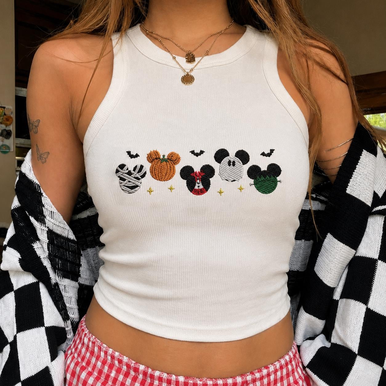 Embroidered Disney Mickey Halloween Baby Tee and Tank Top with Not So Scary Design – WDW Trip Outfit and Halloween Gift for Her