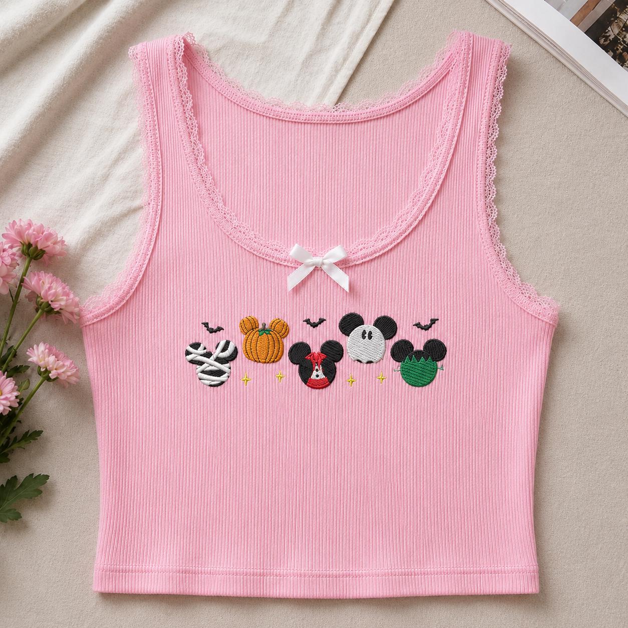Embroidered Disney Mickey Halloween Baby Tee and Tank Top with Not So Scary Design – WDW Trip Outfit and Halloween Gift for Her - photo 3