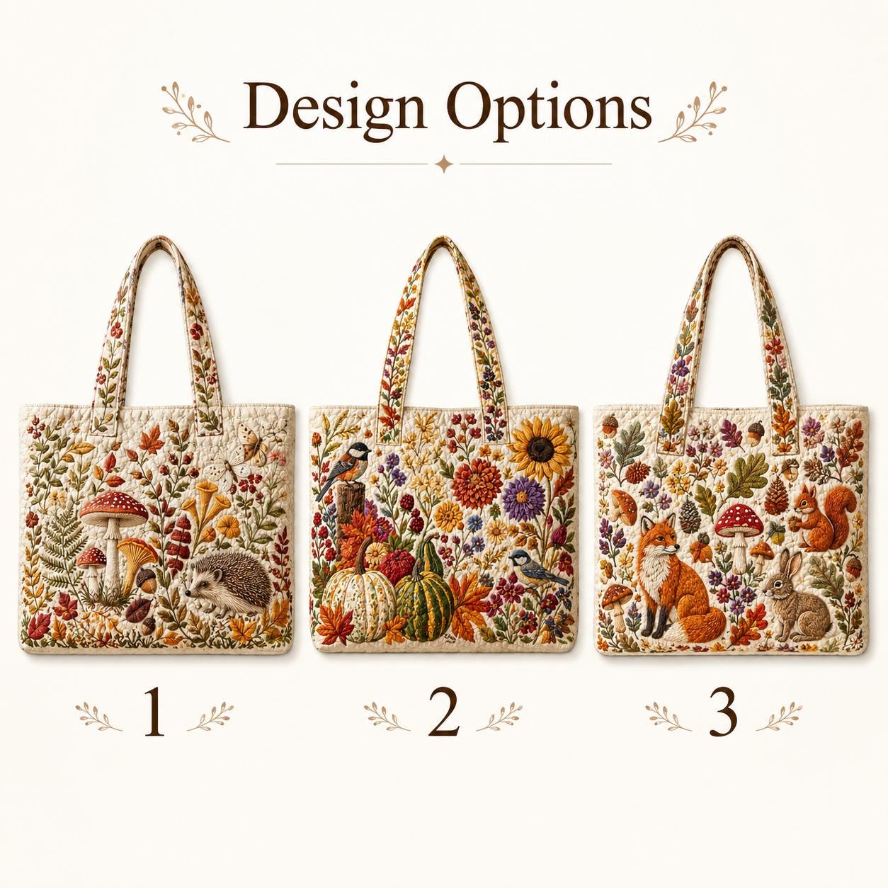 Personalized Autumn Fall Floral Mushroom Fox Hedgehog Patchwork Quilted Style Tote Bag – Custom Name Cozy Shoulder Bag Purse Gift for Her - photo 6