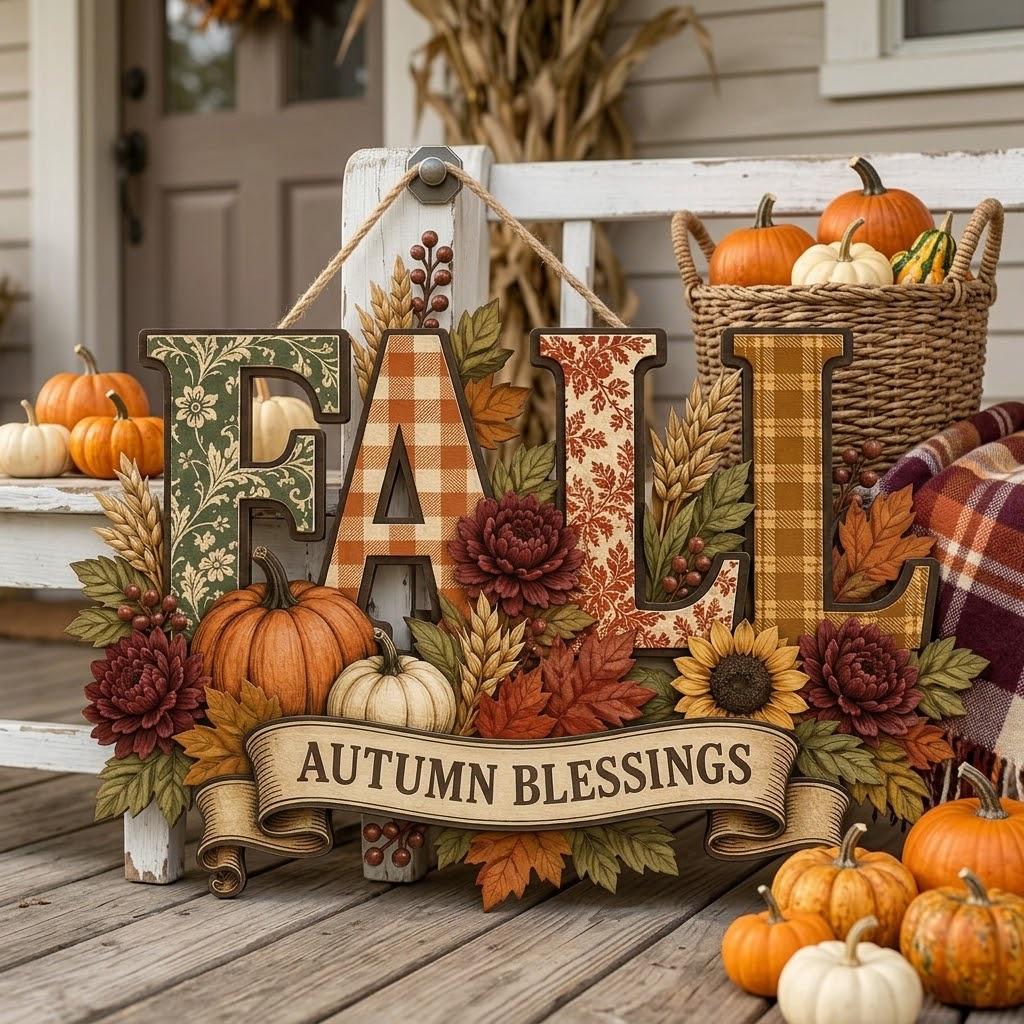 Autumn Blessings Pumpkin Sunflower Wood Fall Door Hanger Sign – Rustic Thanksgiving Wreath Decor for Front Door - photo 4