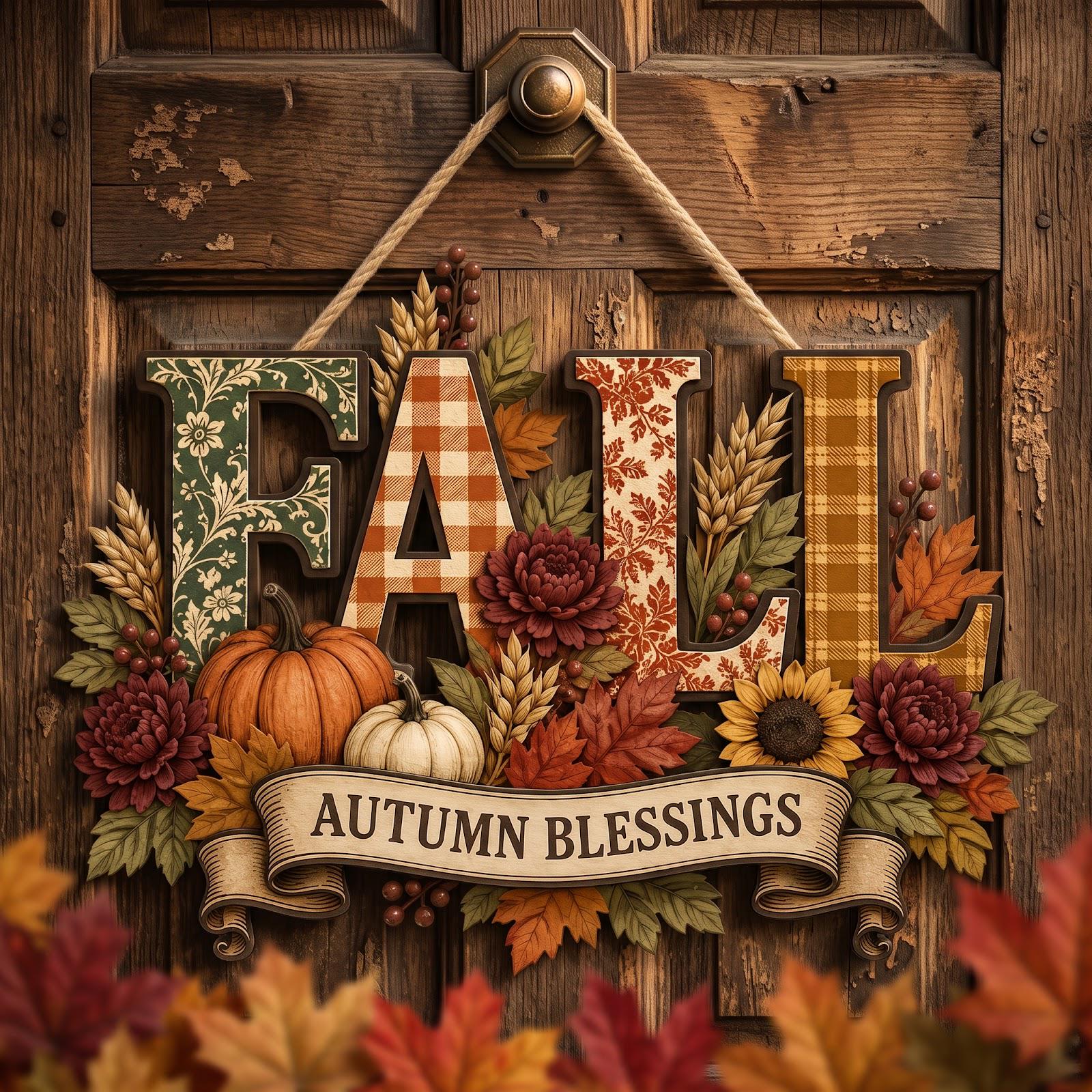 Autumn Blessings Pumpkin Sunflower Wood Fall Door Hanger Sign – Rustic Thanksgiving Wreath Decor for Front Door - photo 6