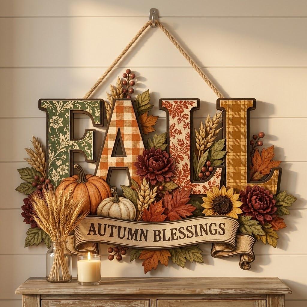 Autumn Blessings Pumpkin Sunflower Wood Fall Door Hanger Sign – Rustic Thanksgiving Wreath Decor for Front Door - photo 7