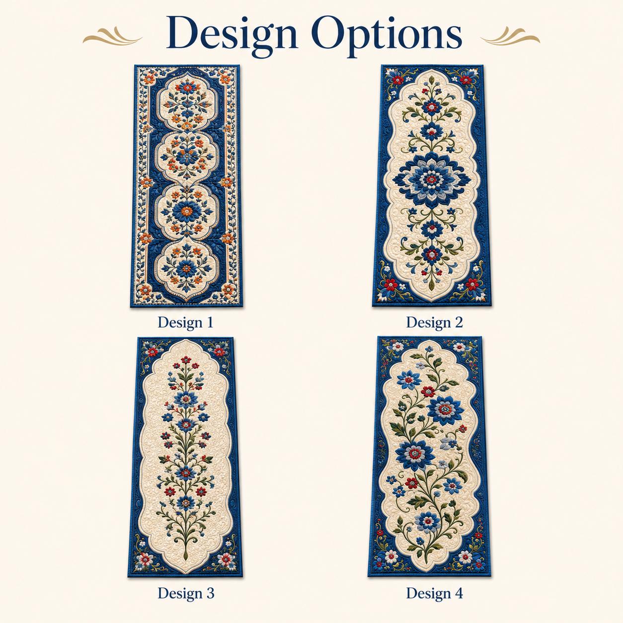 Blue Floral Quilted Style Patchwork Table Runner – Folk Art Botanical Farmhouse Home Decor - photo 4