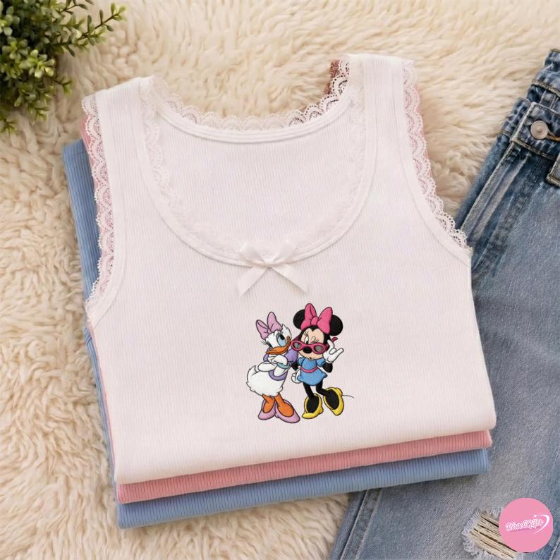 Embroidered Minnie and Daisy Baby Tee Crop Tank for Disney Best Friends – Disneyland WDW Girls Trip Matching Outfit Lace Trim Tank Top - photo 3