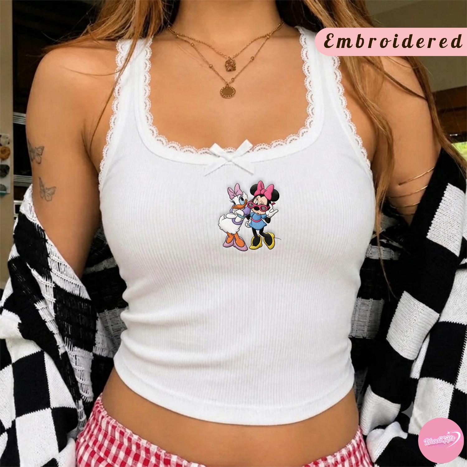 Embroidered Minnie and Daisy Baby Tee Crop Tank for Disney Best Friends – Disneyland WDW Girls Trip Matching Outfit Lace Trim Tank Top - photo 4